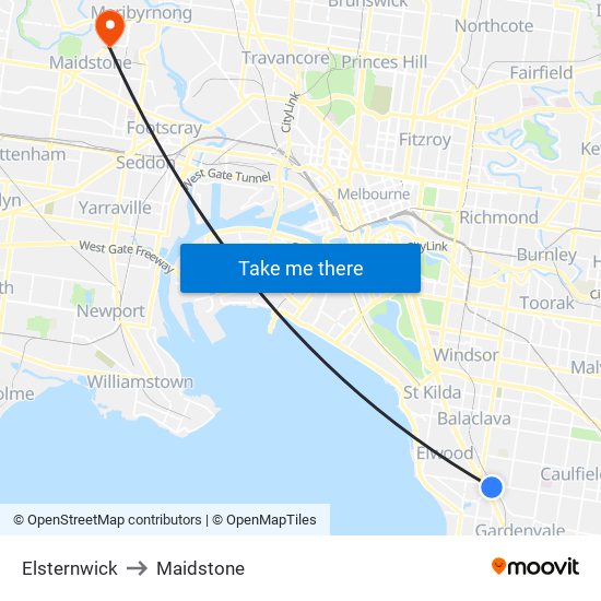 Elsternwick to Maidstone map