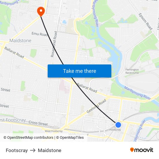 Footscray to Maidstone map