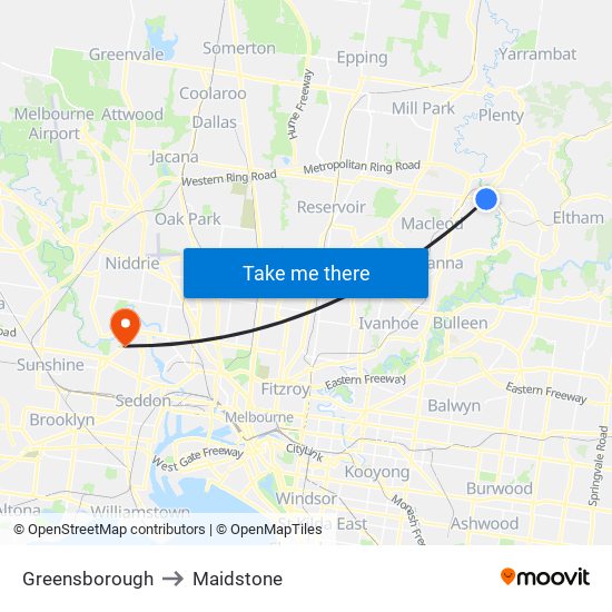 Greensborough to Maidstone map