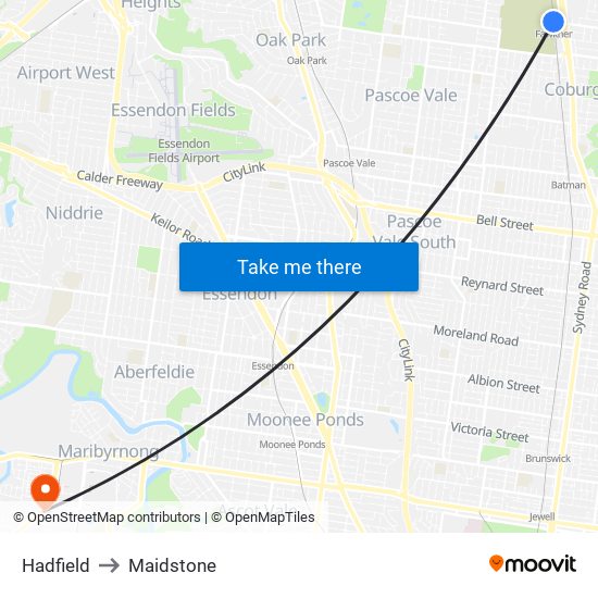 Hadfield to Maidstone map