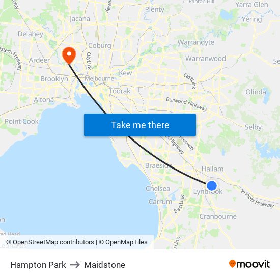 Hampton Park to Maidstone map