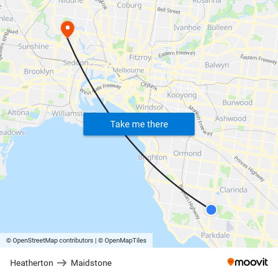 Heatherton to Maidstone map