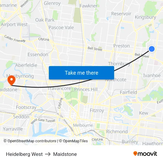 Heidelberg West to Maidstone map