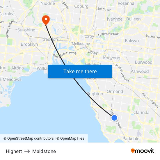 Highett to Maidstone map