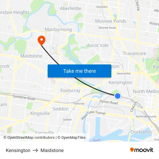 Kensington to Maidstone map