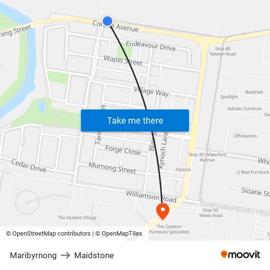 Maribyrnong to Maidstone map