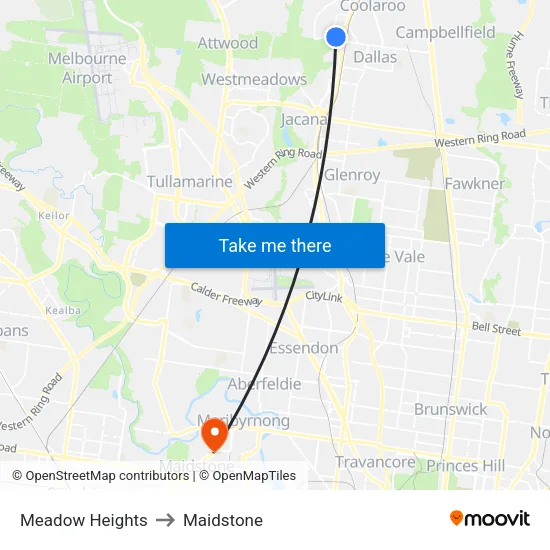 Meadow Heights to Maidstone map