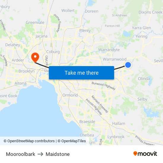 Mooroolbark to Maidstone map