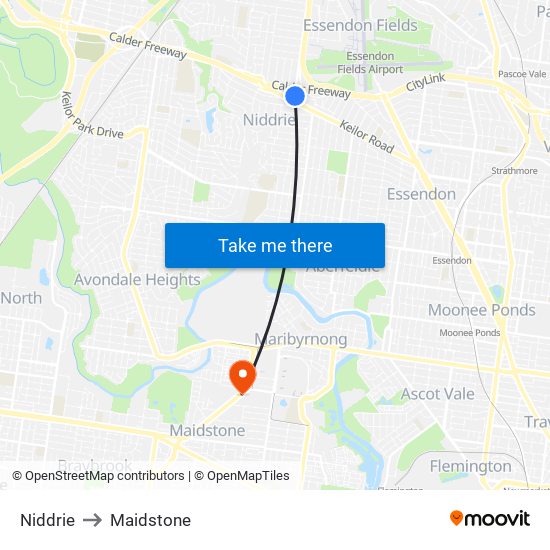 Niddrie to Maidstone map