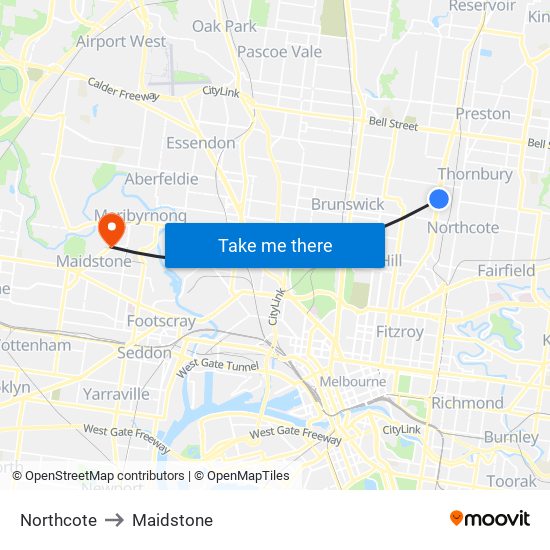 Northcote to Maidstone map