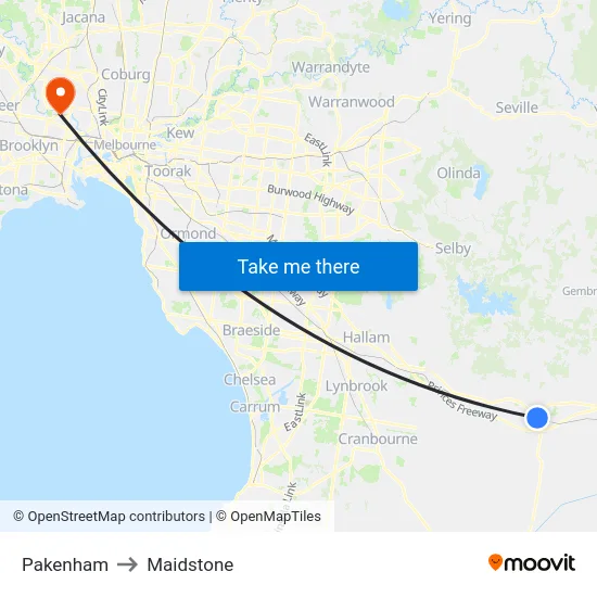 Pakenham to Maidstone map