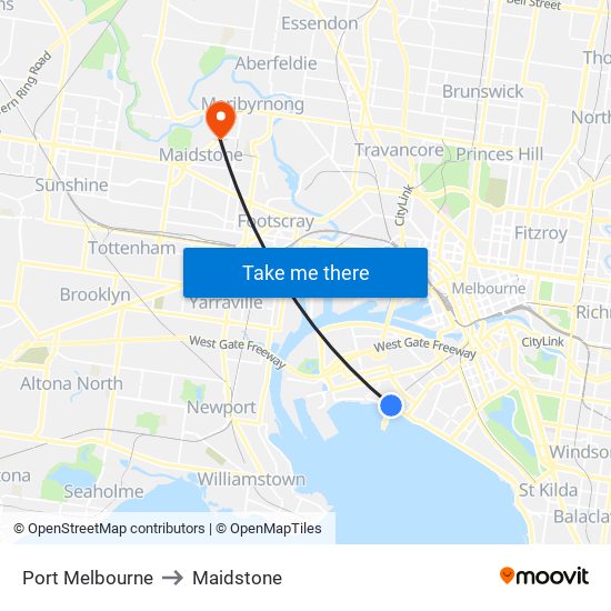 Port Melbourne to Maidstone map