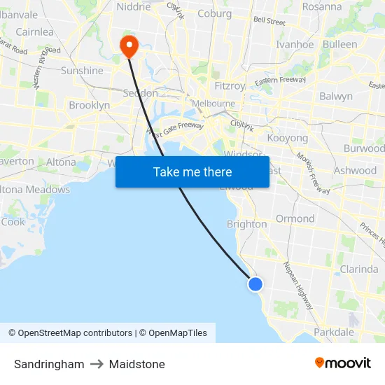 Sandringham to Maidstone map