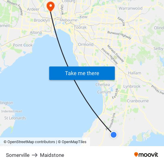 Somerville to Maidstone map