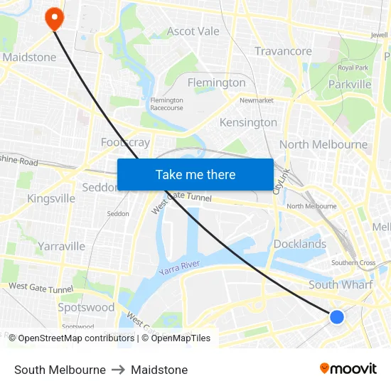 South Melbourne to Maidstone map