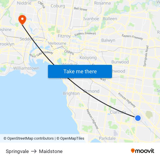 Springvale to Maidstone map