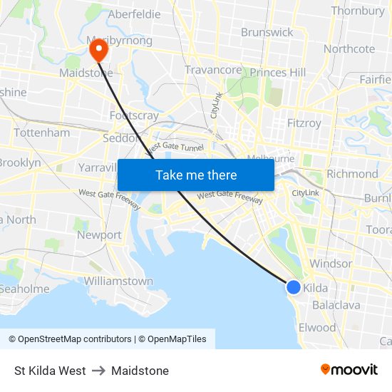 St Kilda West to Maidstone map