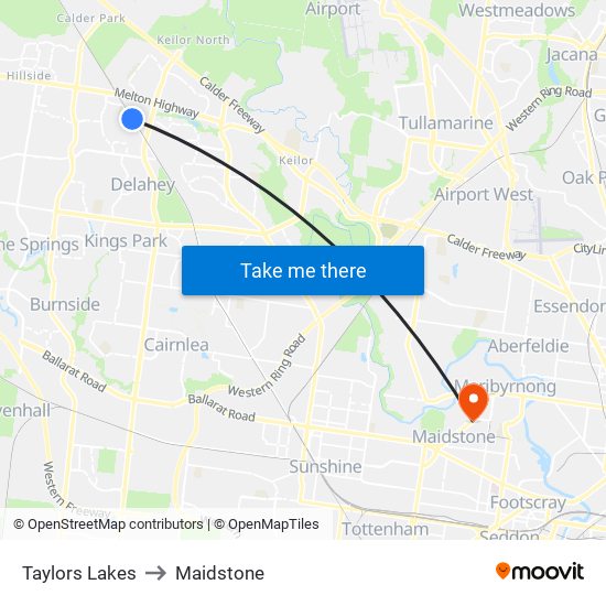 Taylors Lakes to Maidstone map