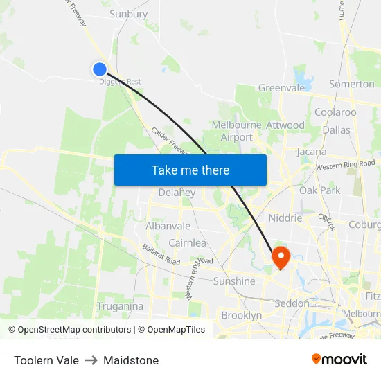 Toolern Vale to Maidstone map