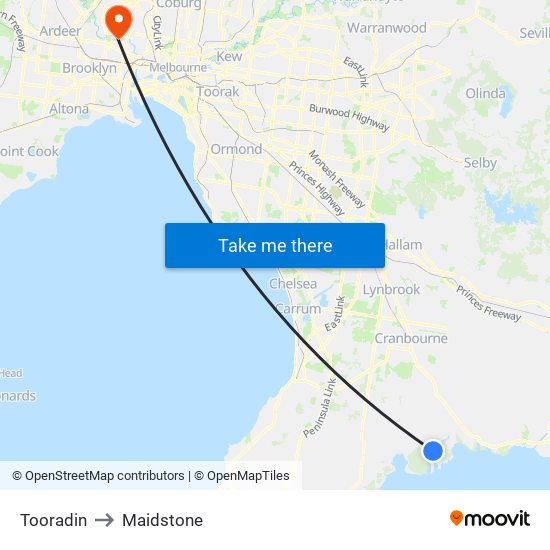 Tooradin to Maidstone map