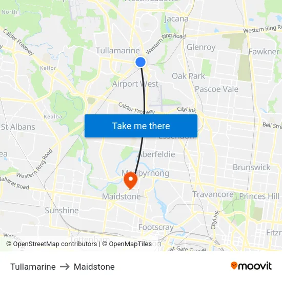 Tullamarine to Maidstone map