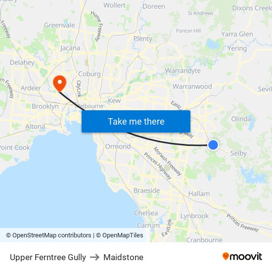 Upper Ferntree Gully to Maidstone map