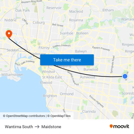 Wantirna South to Maidstone map