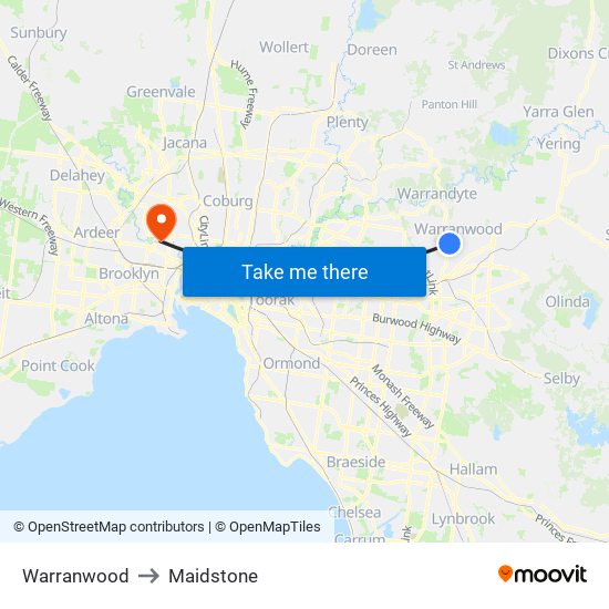 Warranwood to Maidstone map