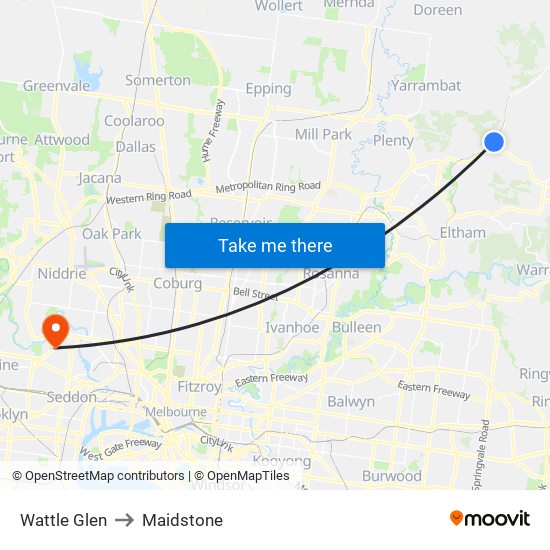 Wattle Glen to Maidstone map