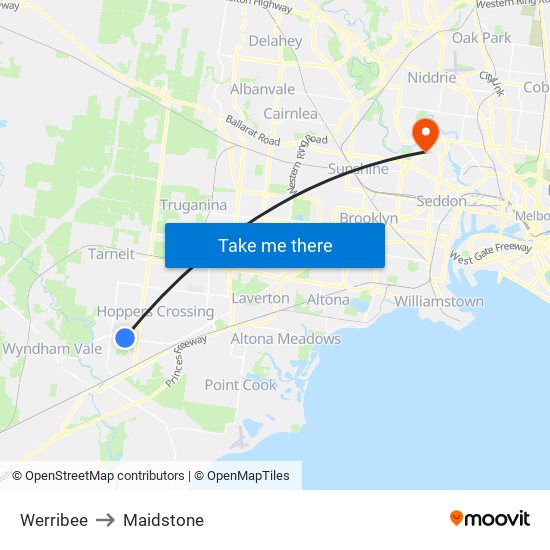 Werribee to Maidstone map