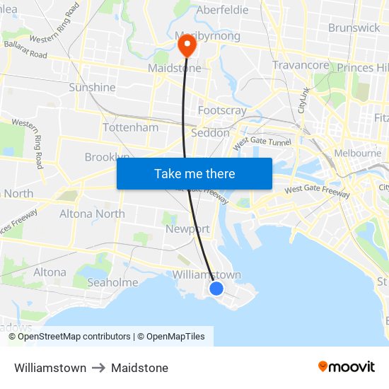 Williamstown to Maidstone map