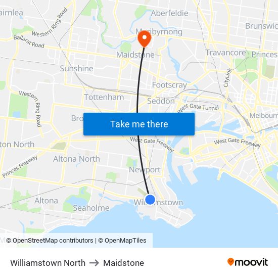 Williamstown North to Maidstone map