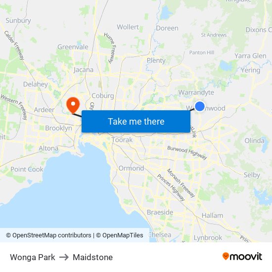 Wonga Park to Maidstone map