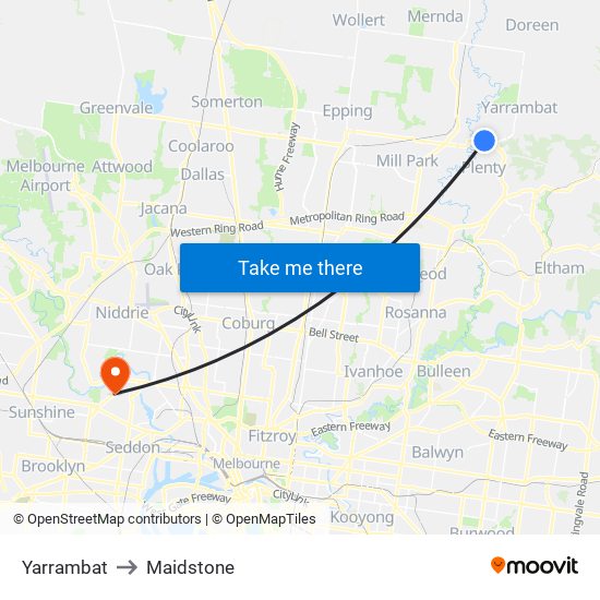 Yarrambat to Maidstone map