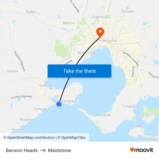 Barwon Heads to Maidstone map