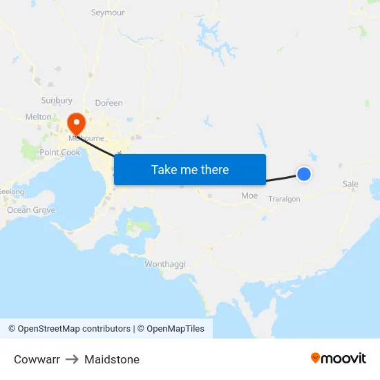 Cowwarr to Maidstone map