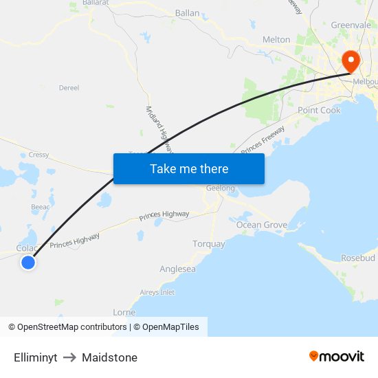 Elliminyt to Maidstone map