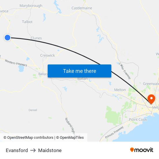 Evansford to Maidstone map