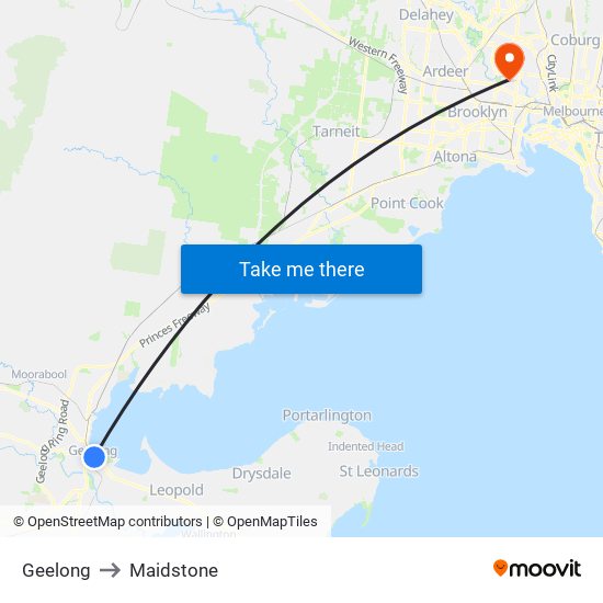 Geelong to Maidstone map