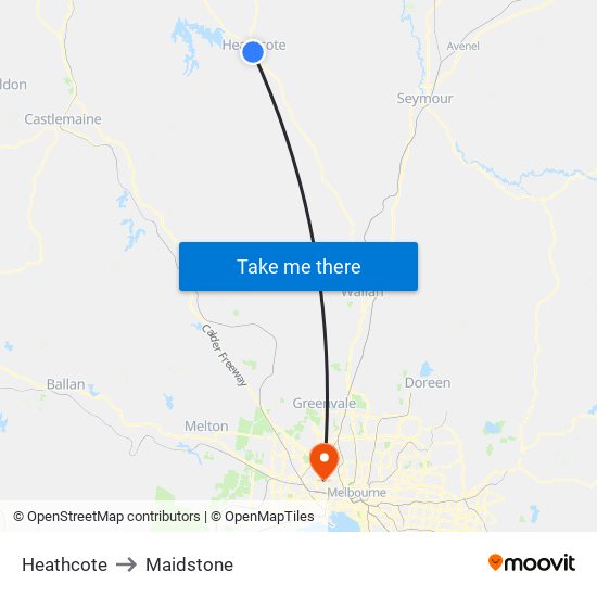 Heathcote to Maidstone map