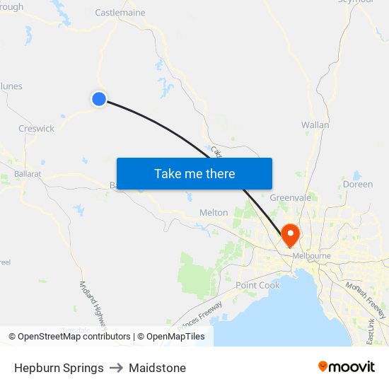 Hepburn Springs to Maidstone map