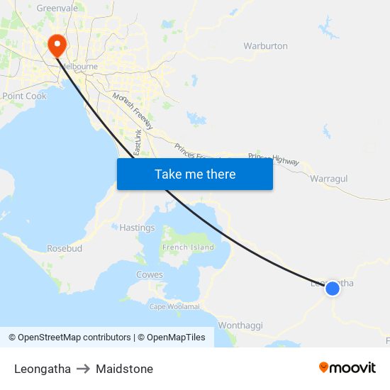 Leongatha to Maidstone map