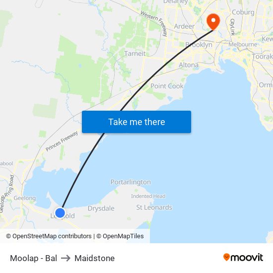 Moolap - Bal to Maidstone map