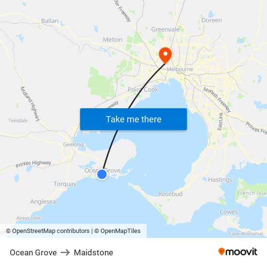 Ocean Grove to Maidstone map