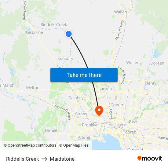 Riddells Creek to Maidstone map