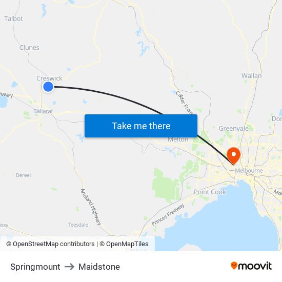 Springmount to Maidstone map