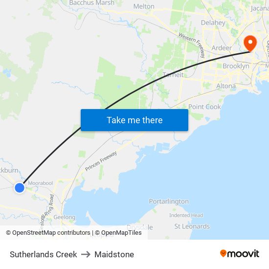 Sutherlands Creek to Maidstone map