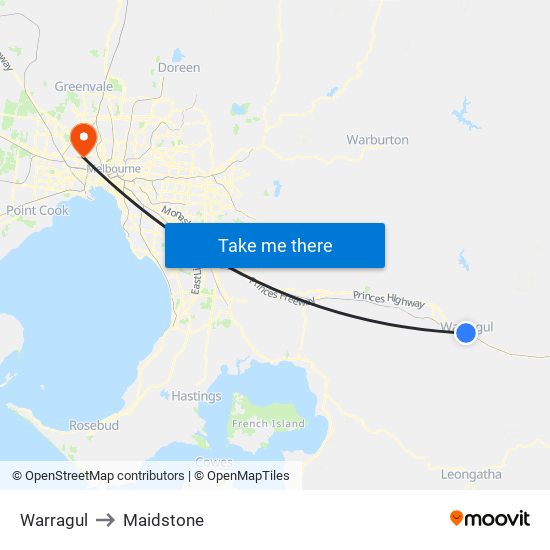 Warragul to Maidstone map