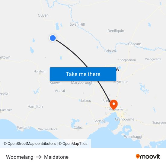 Woomelang to Maidstone map