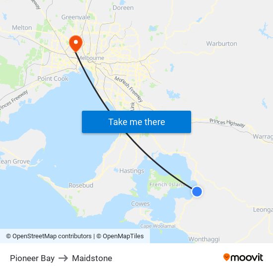 Pioneer Bay to Maidstone map